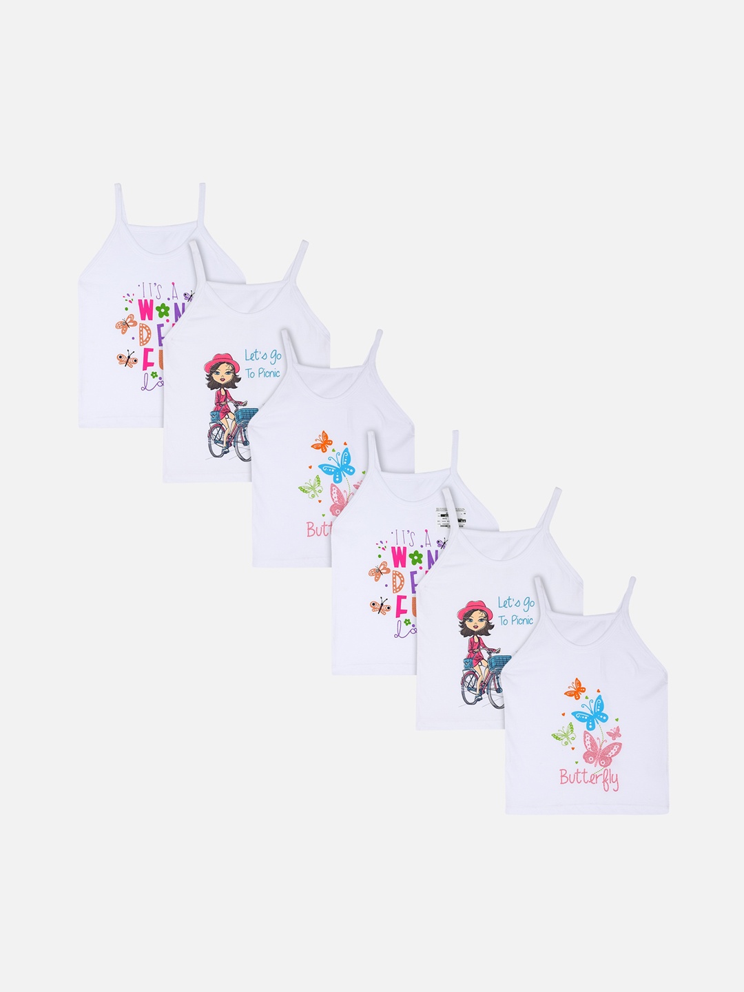 

Bodycare Kids Girls Pack of 6 Printed Camisoles, White
