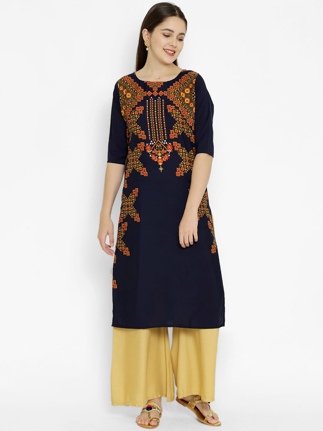 

7Threads Women Blue Printed Crepe Kurta