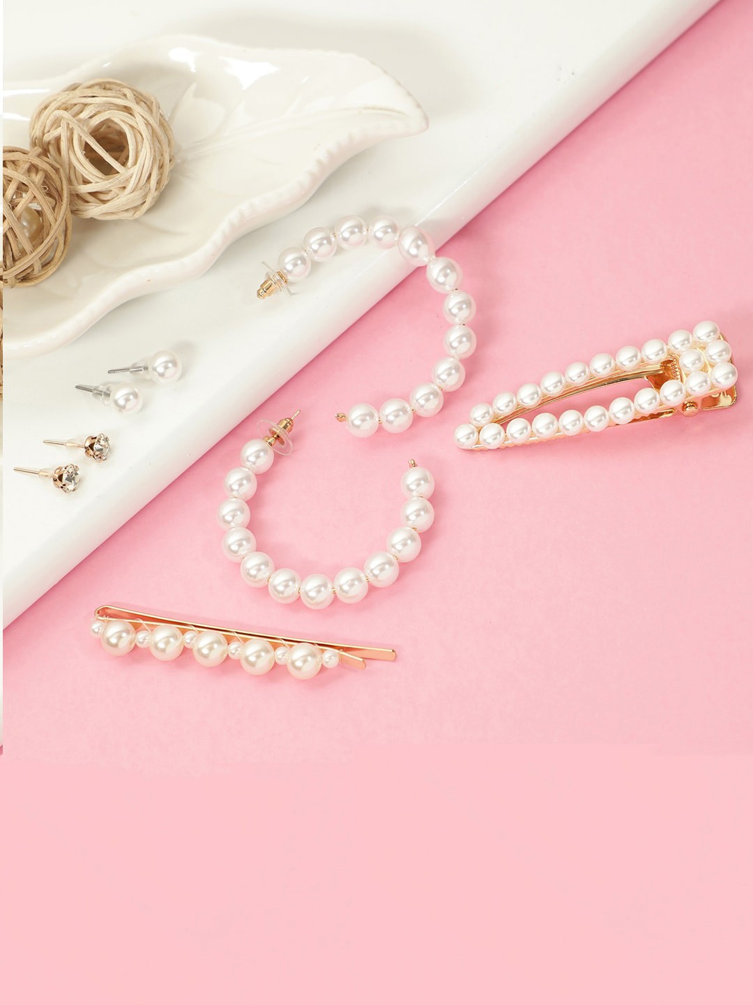 

AQUASTREET Women Earrings & Hairclips Pearl Combo Pack of 5, White