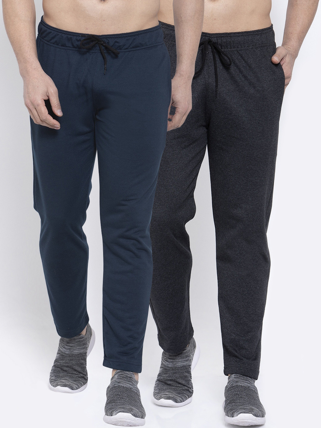 

NEUDIS Men Pack Of 2 Navy Blue Solid Structured-Fit Track Pants