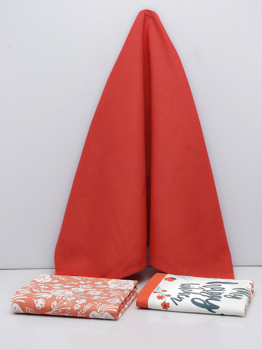 

BLANC9 Set Of 3 Printed Cotton Kitchen Towels, Red