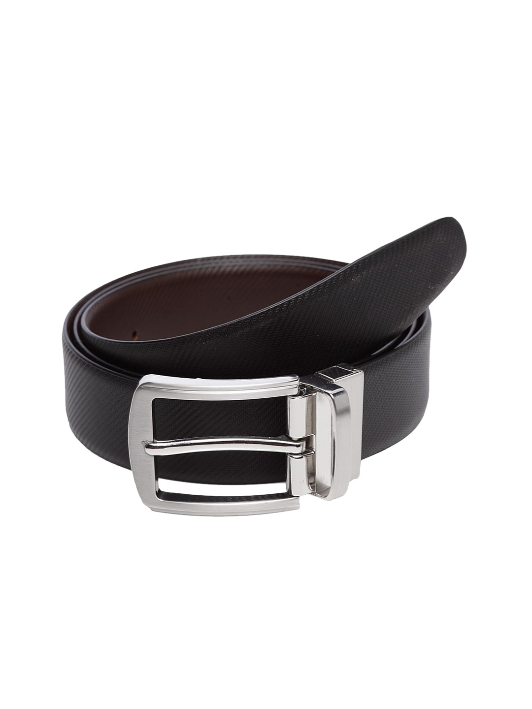 

WELBAWT Men Black & Brown Textured Leather Reversible Belt