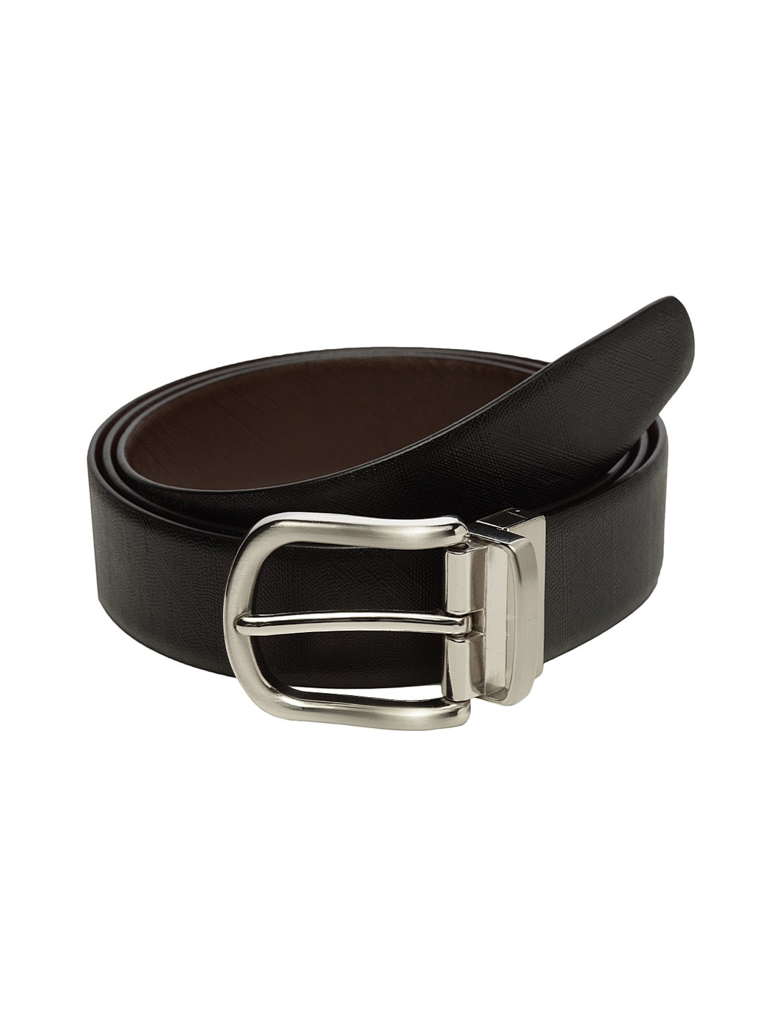 

WELBAWT Men Black & Brown Textured Slim Fit Leather Reversible Belt