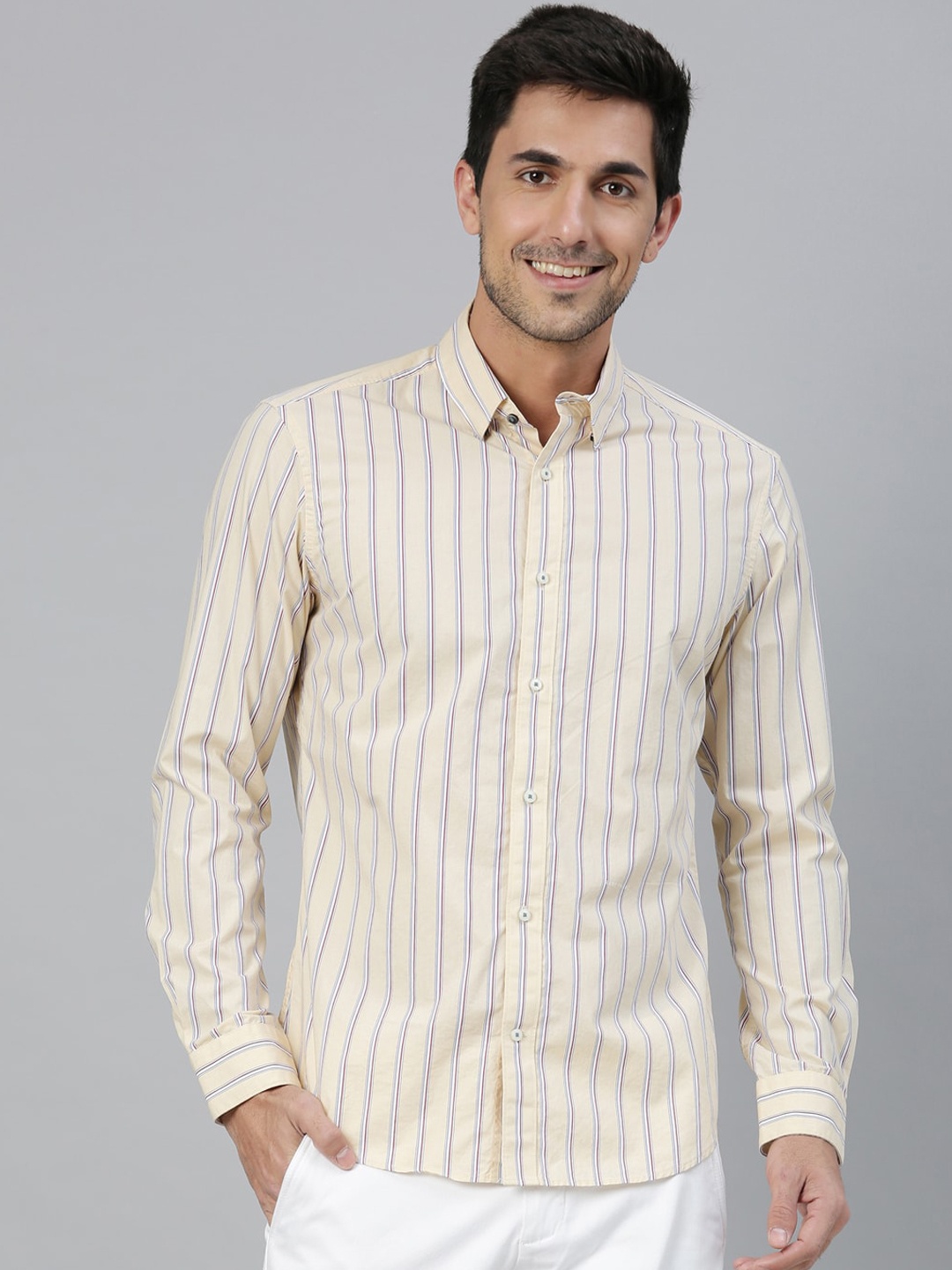 RARE RABBIT Men Pollux Regular Fit Striped Shirt, Yellow