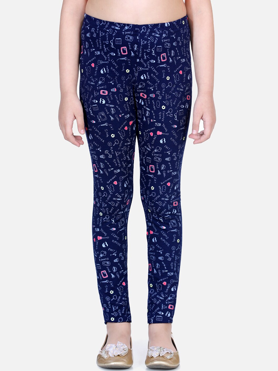 

Naughty Ninos Girls Navy Blue & Pink Printed Ankle-Length Leggings