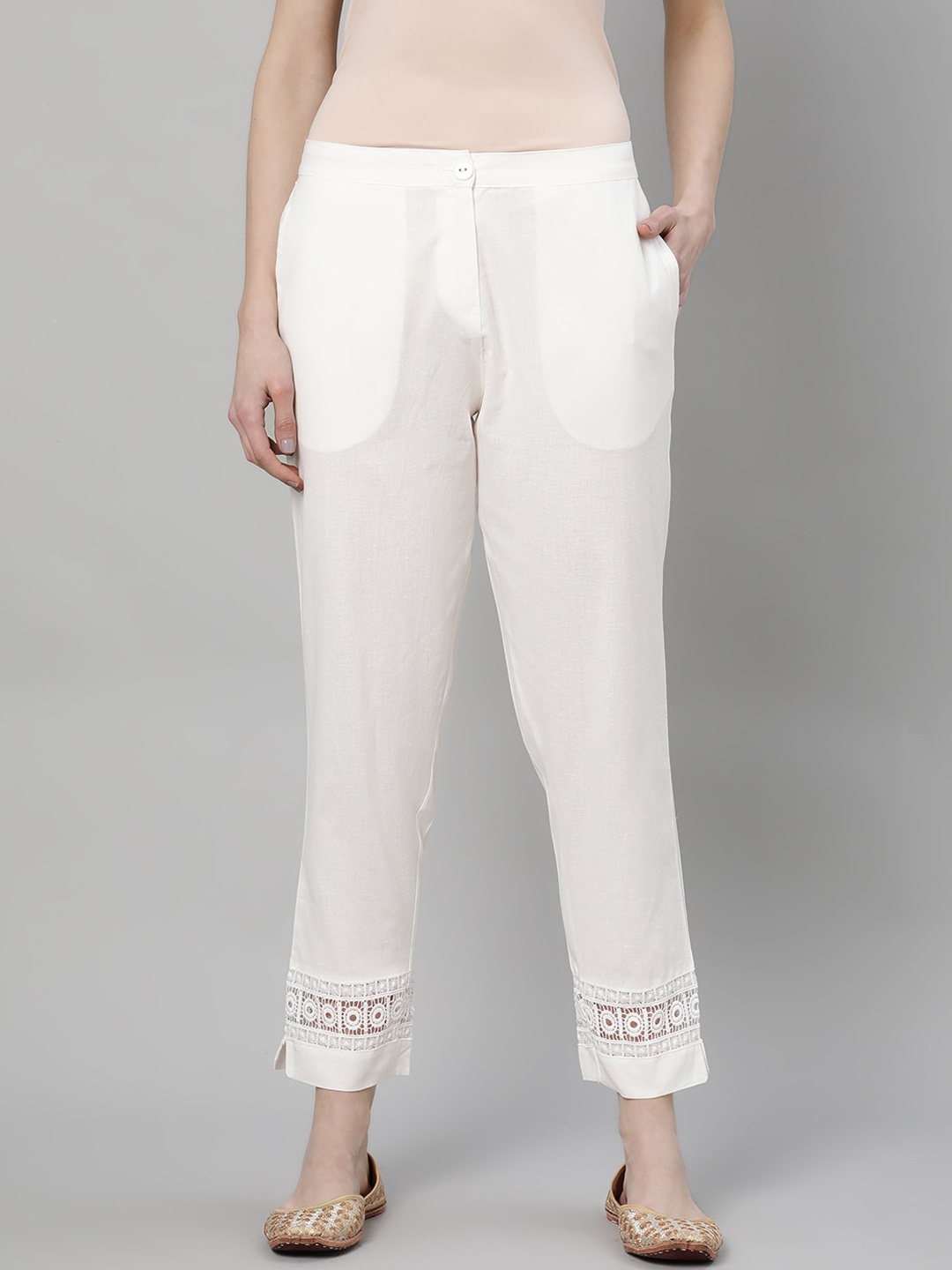Libas Women Off-White Regular Fit Solid Regular Trousers