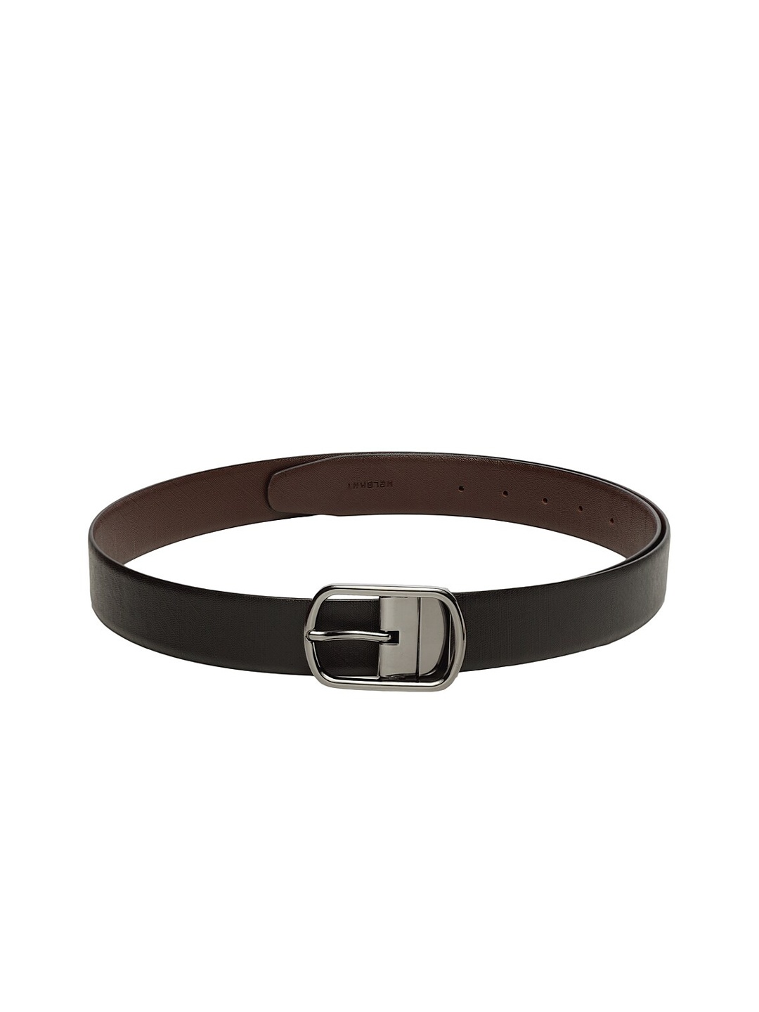 

WELBAWT Men Black & Brown Textured Slim Fit Leather Reversible Belt