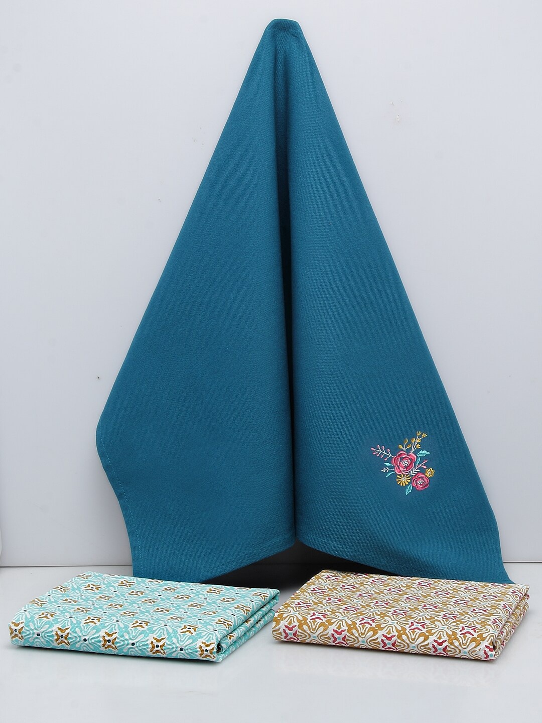 

BLANC9 Set Of 3 Printed Cotton Kitchen Towels, Blue