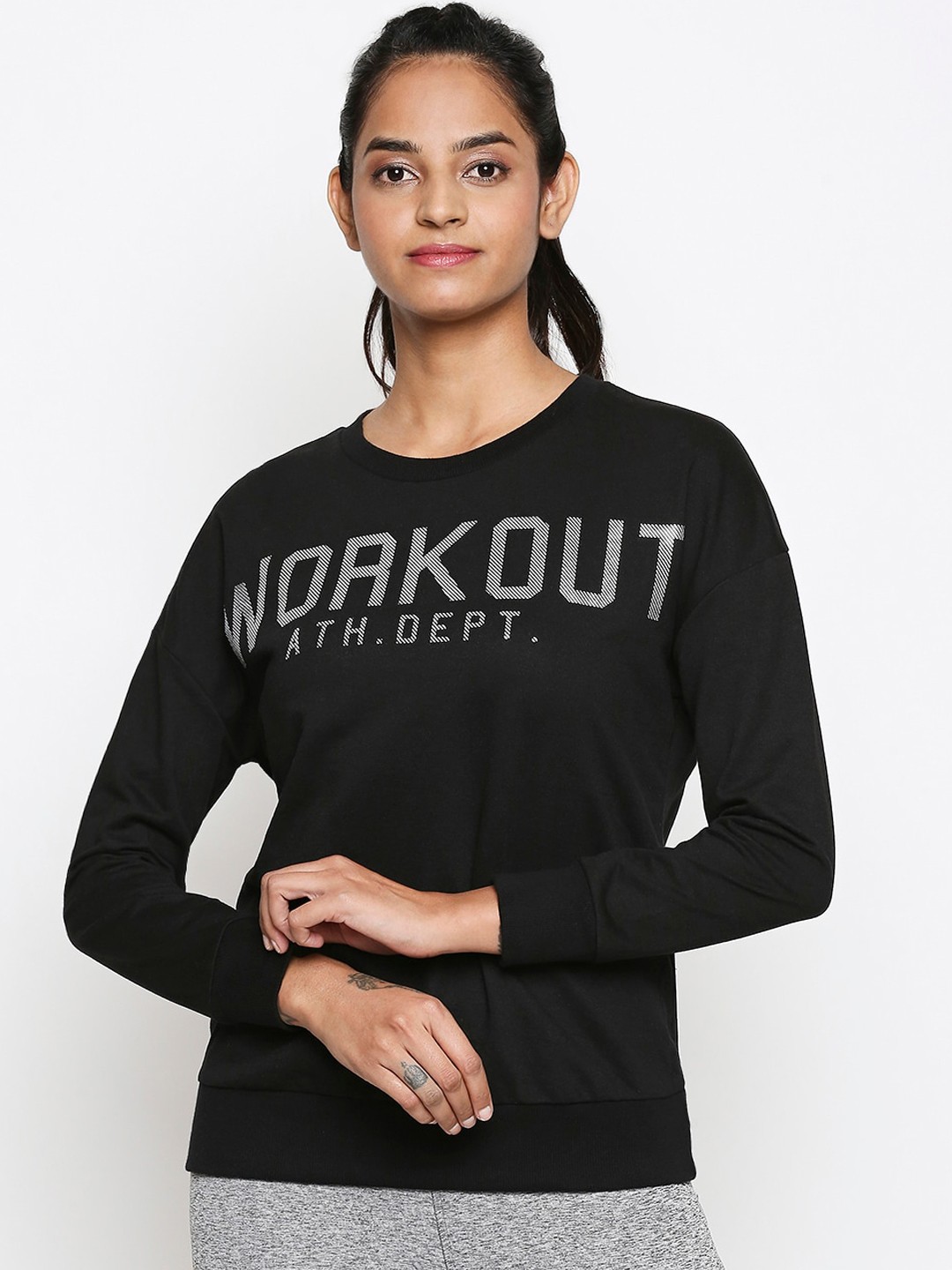 

Ajile by Pantaloons Women Black & White Printed Sweatshirt
