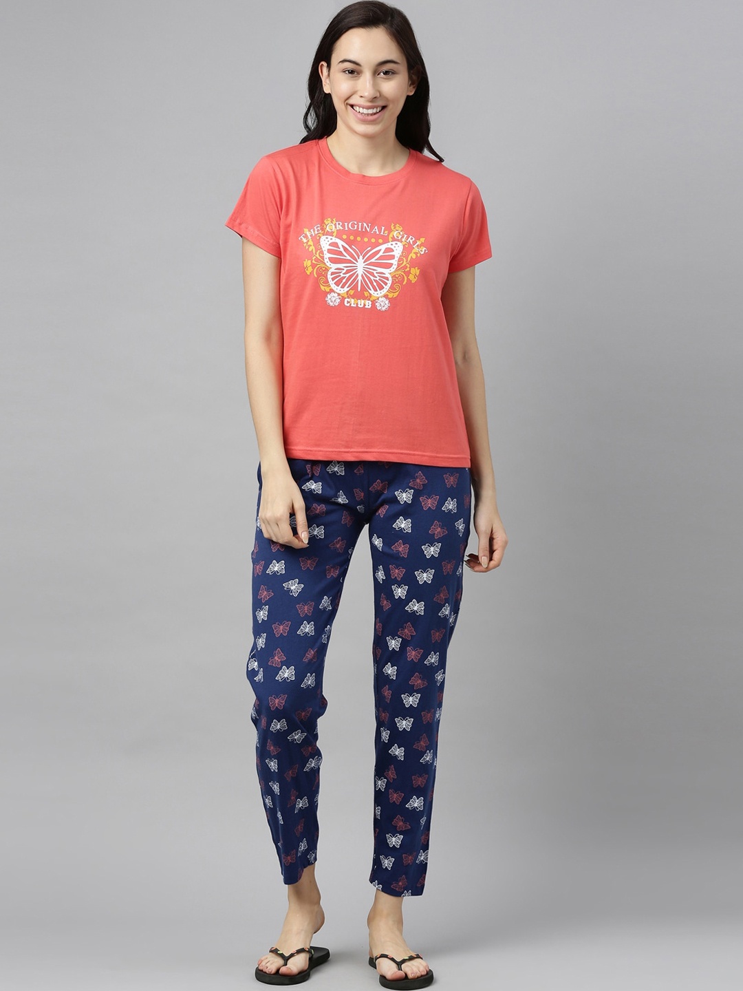 

Kryptic Women Orange & Navy Blue Printed Night suit