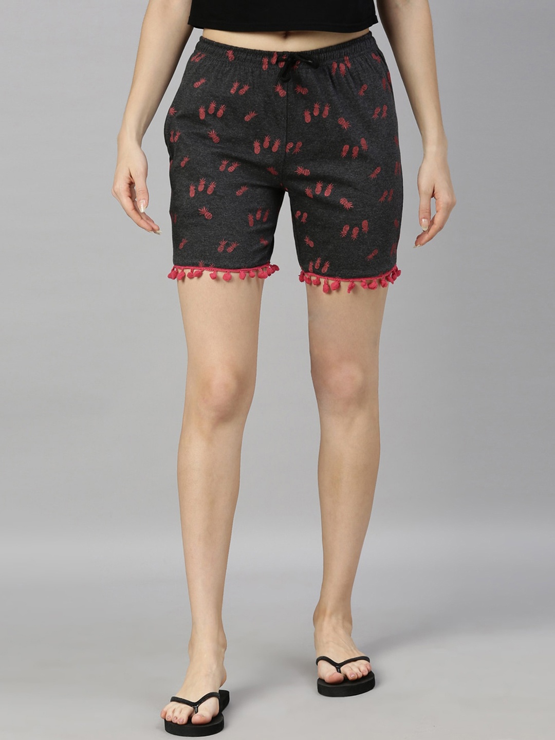 

Kryptic Women Charcoal Grey Printed Lounge Shorts