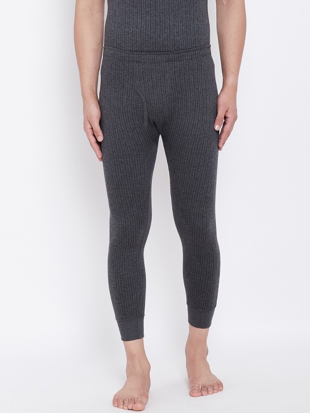 

NEVA Men Grey Striped Slim-Fit Thermal Bottom
