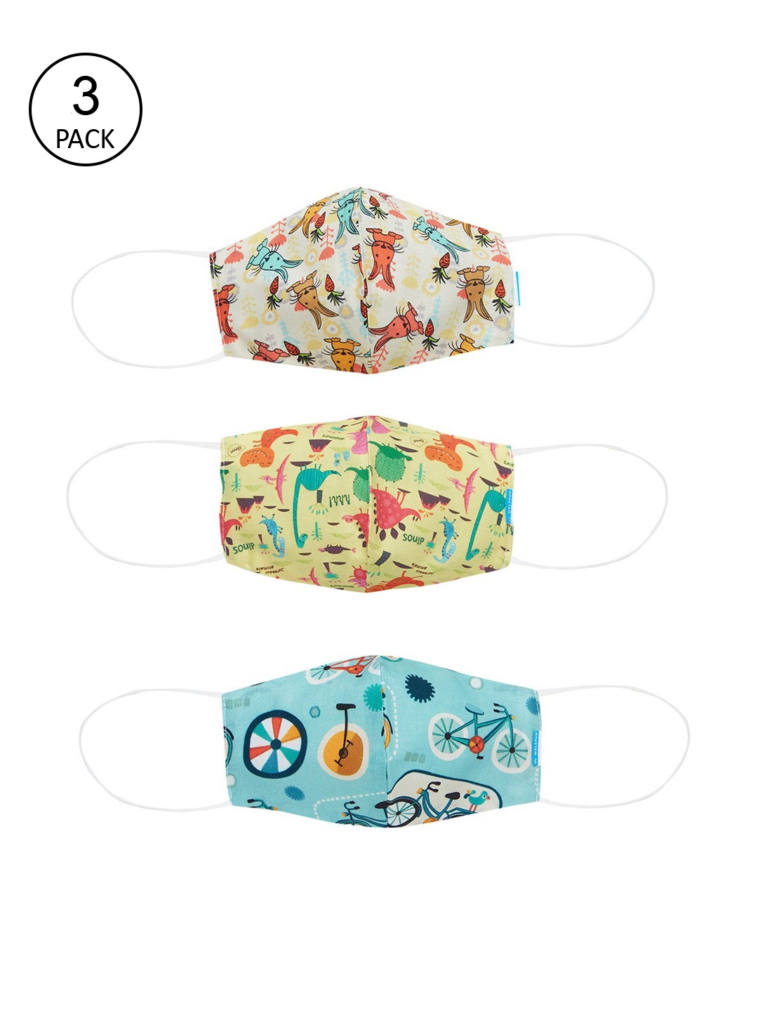 Welspun Kids Pack Of 3 Printed 2-Ply Cloth Mask, Yellow