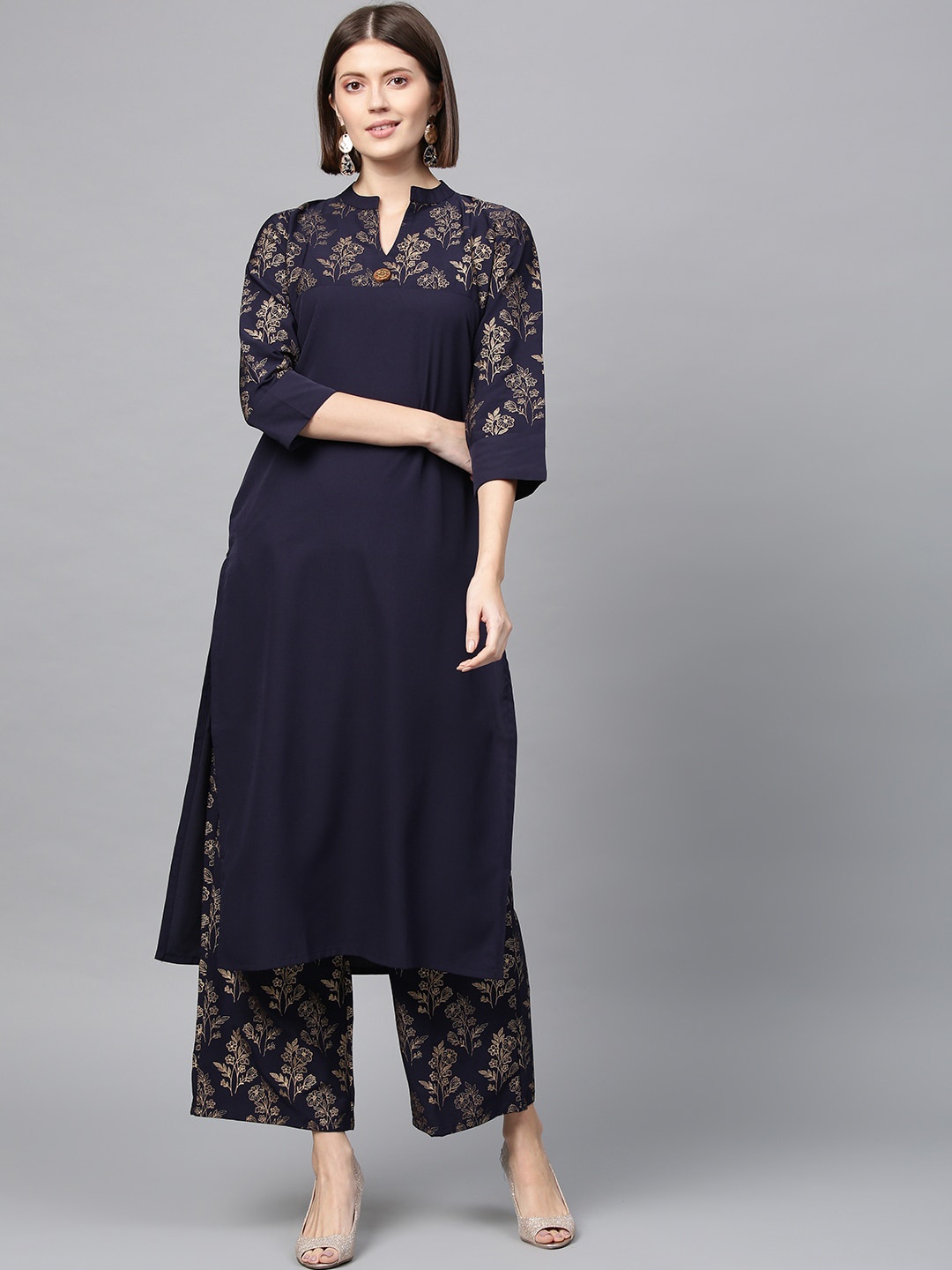 

ZIYAA Women Navy Blue Yoke Design Kurta with Palazzos