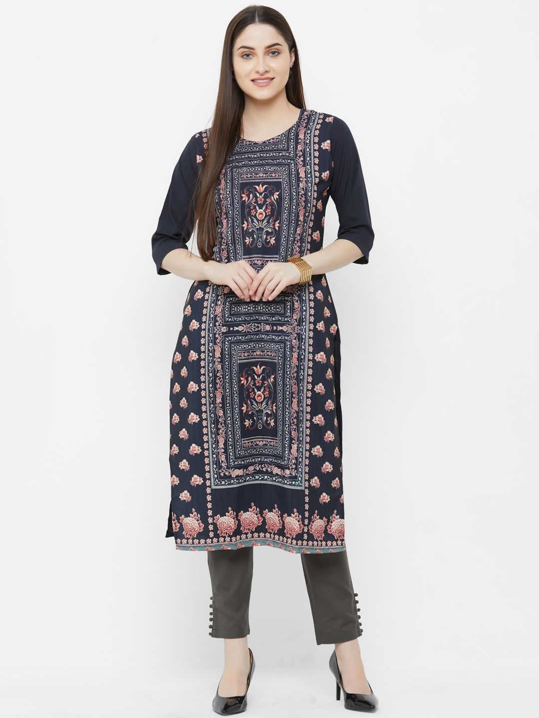 

7Threads Women Black Ethnic Motifs Printed Crepe Kurta
