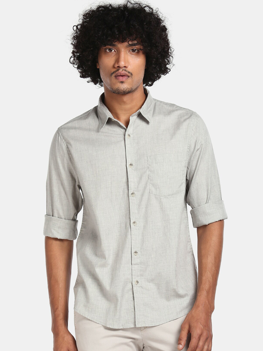 

Ruggers Men Grey Regular Fit Solid Cotton Casual Shirt
