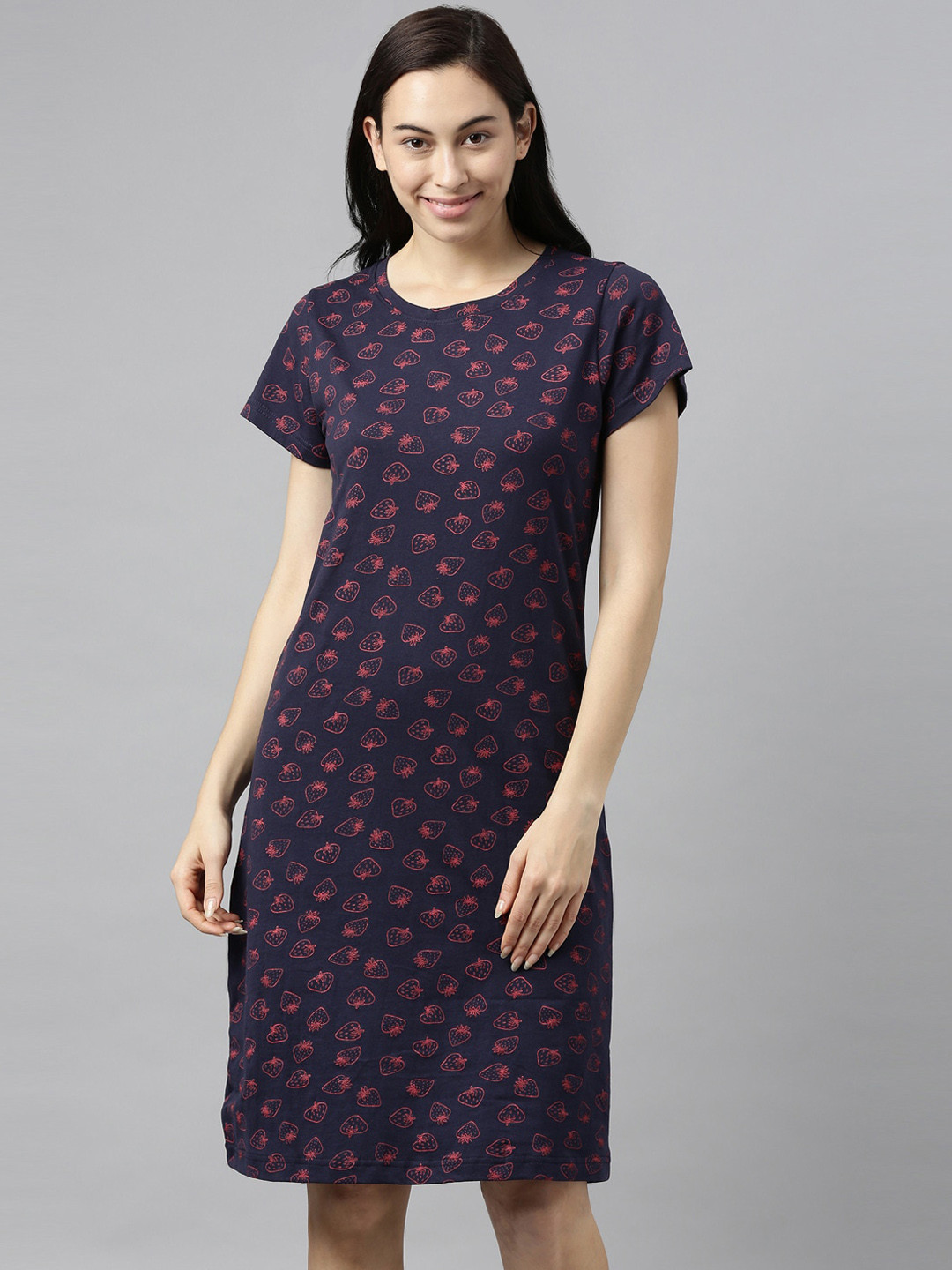 

Kryptic Navy Blue Printed Cotton Nightdress