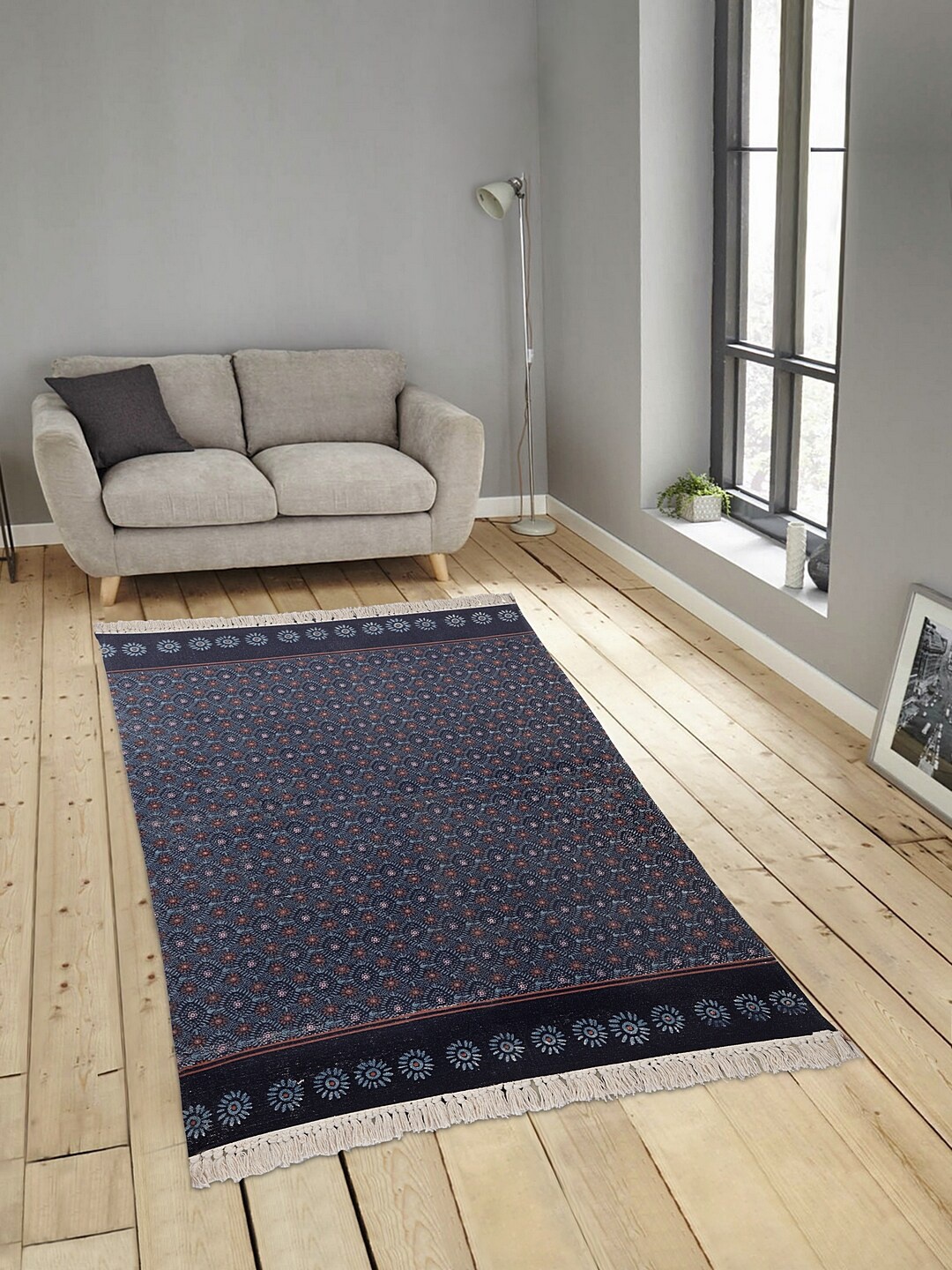 

BLANC9 Blue & Brown Printed Water Resistant Cotton Dhurrie