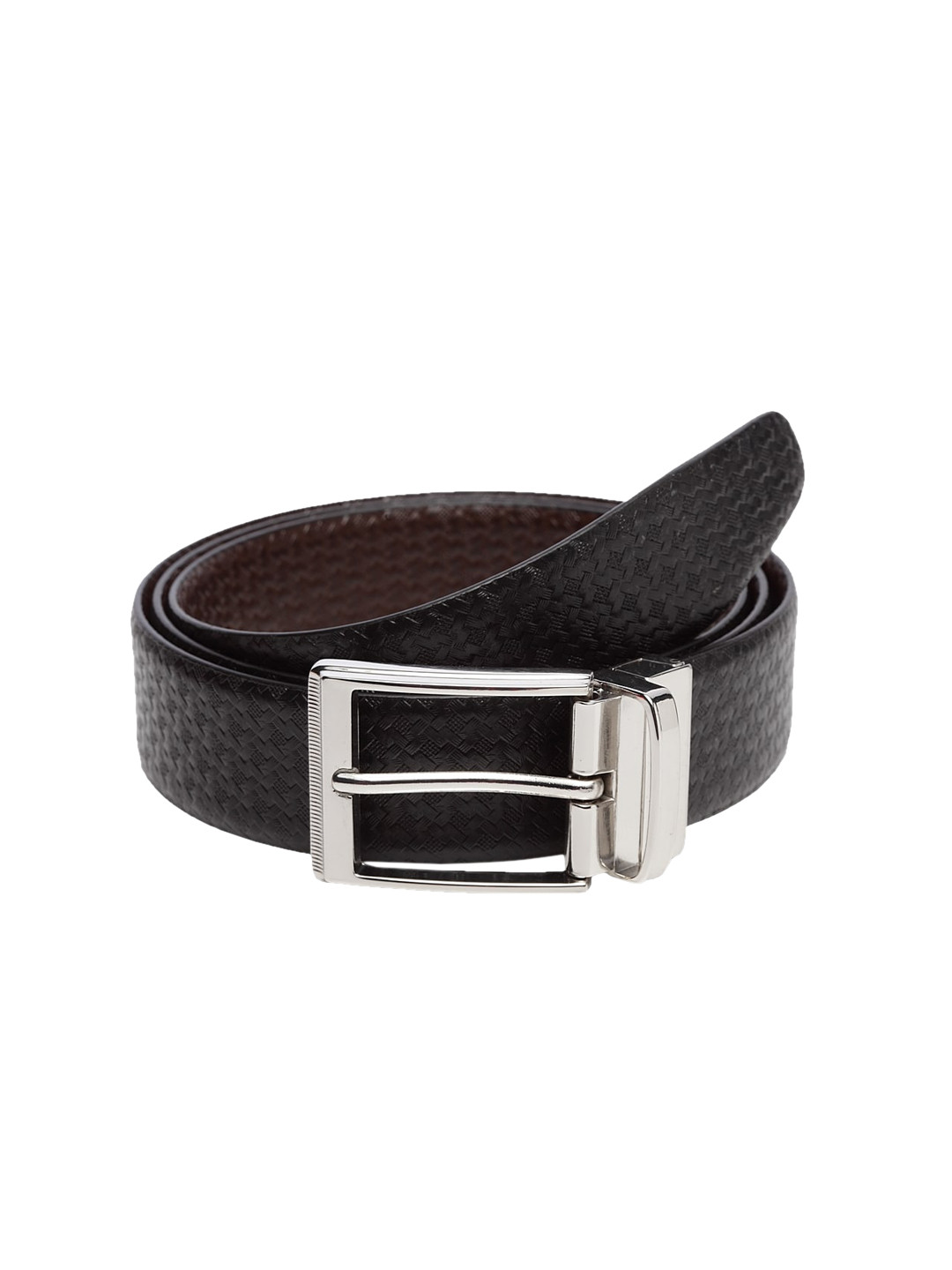 

WELBAWT Men Black & Brown Textured Leather Reversible Belt