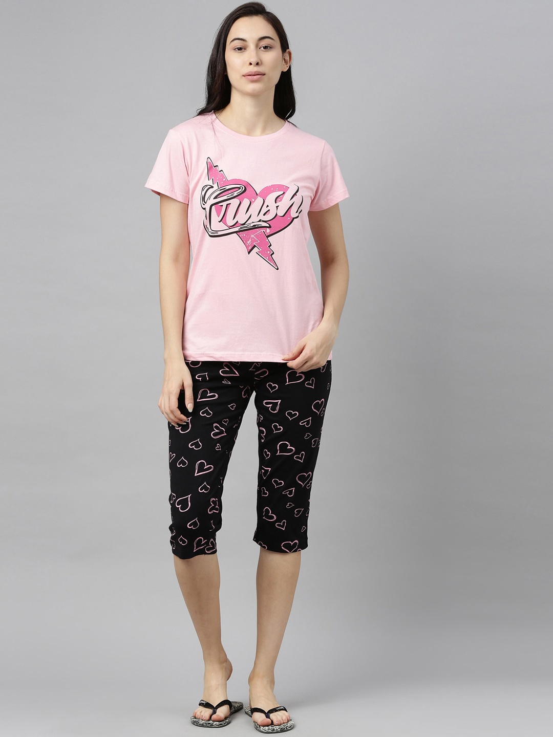 

Kryptic Women Pink & Black Printed Night Suit