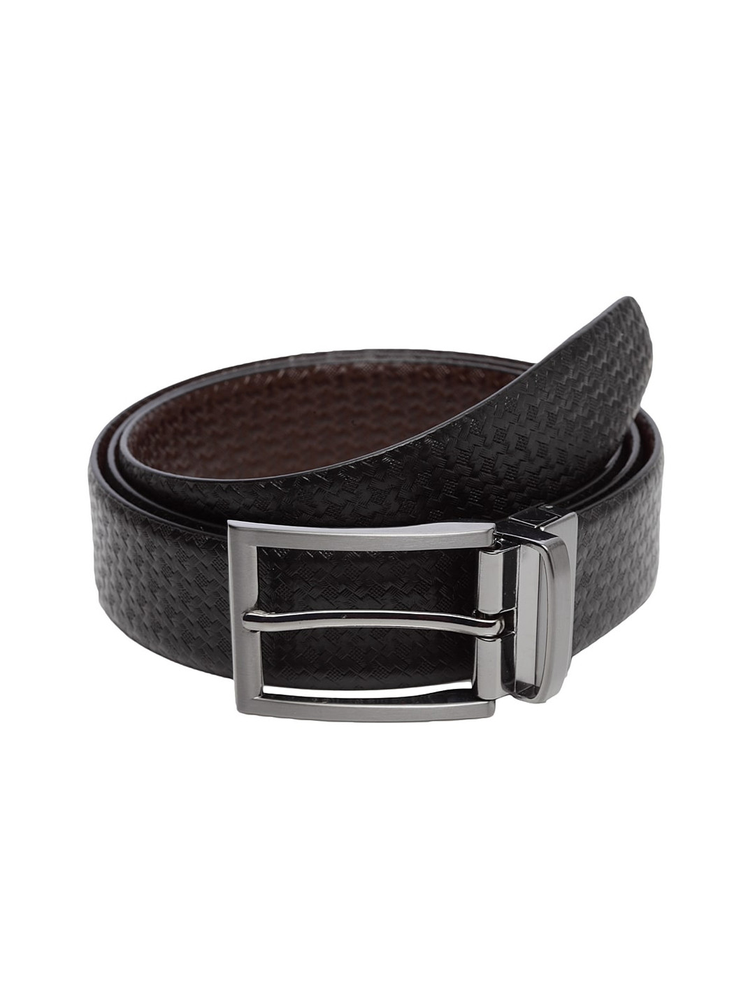 

WELBAWT Men Black & Brown Textured Leather Reversible Belt
