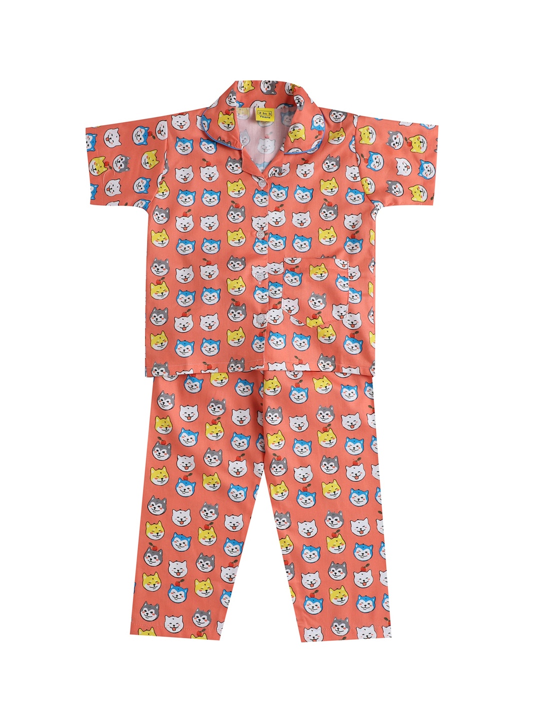 

The Magic Wand Girls Rust Orange & Yellow Printed Night suit