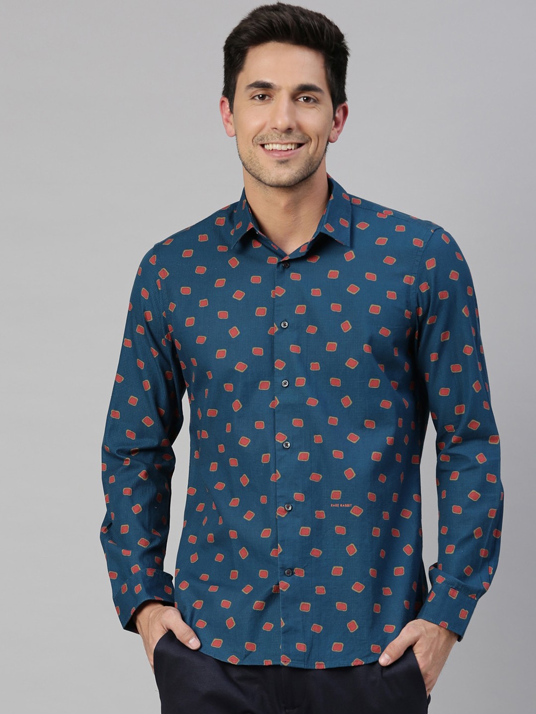 

RARE RABBIT Men Mars Regular Fit Printed Shirt, Blue