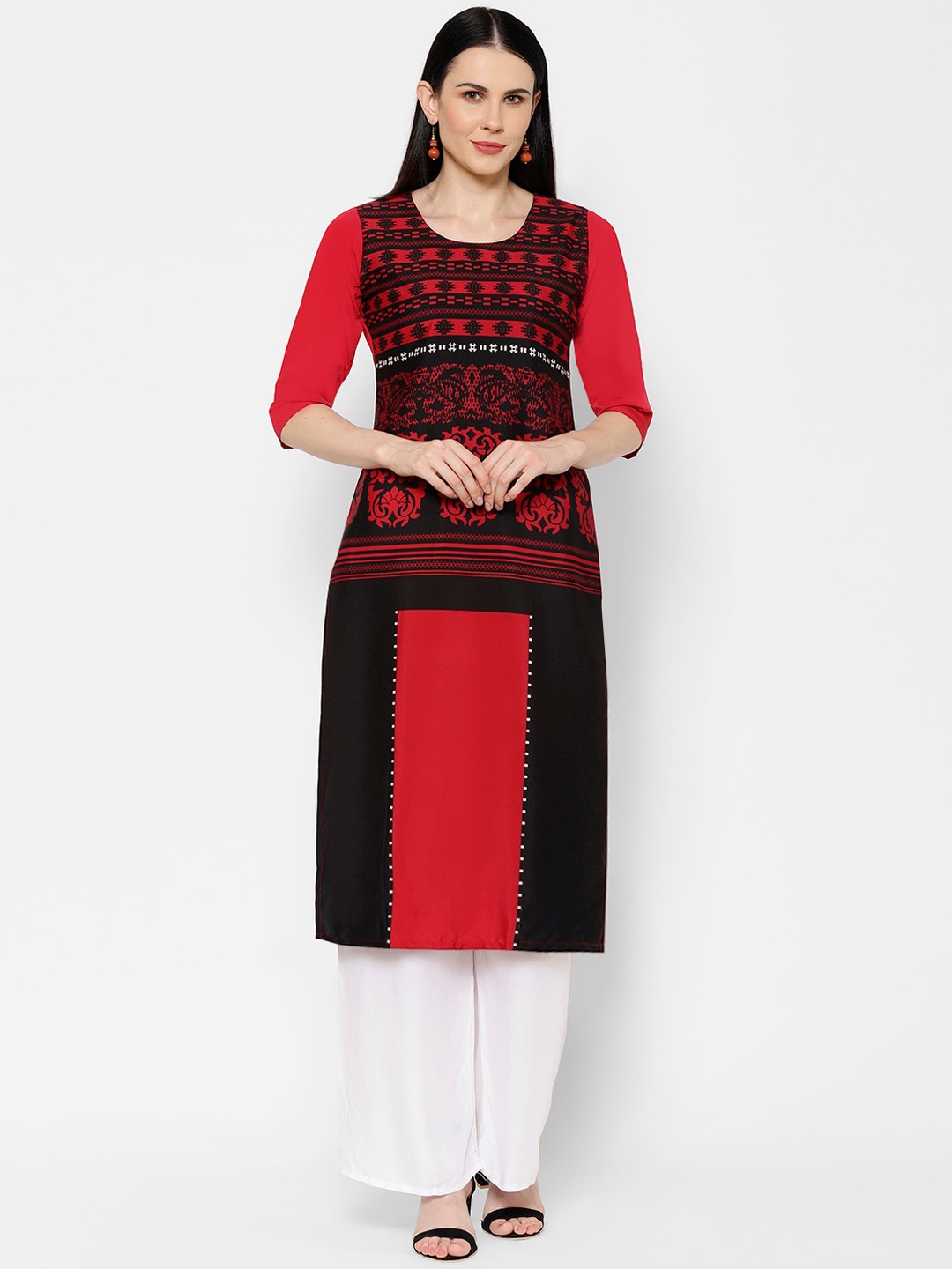 

7Threads Women Red Ethnic Motifs Printed Crepe Kurta