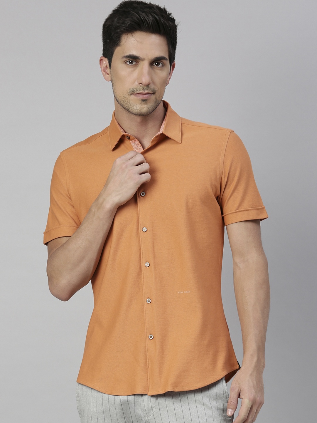 RARE RABBIT Men Breath Regular Fit Solid Shirt, Orange