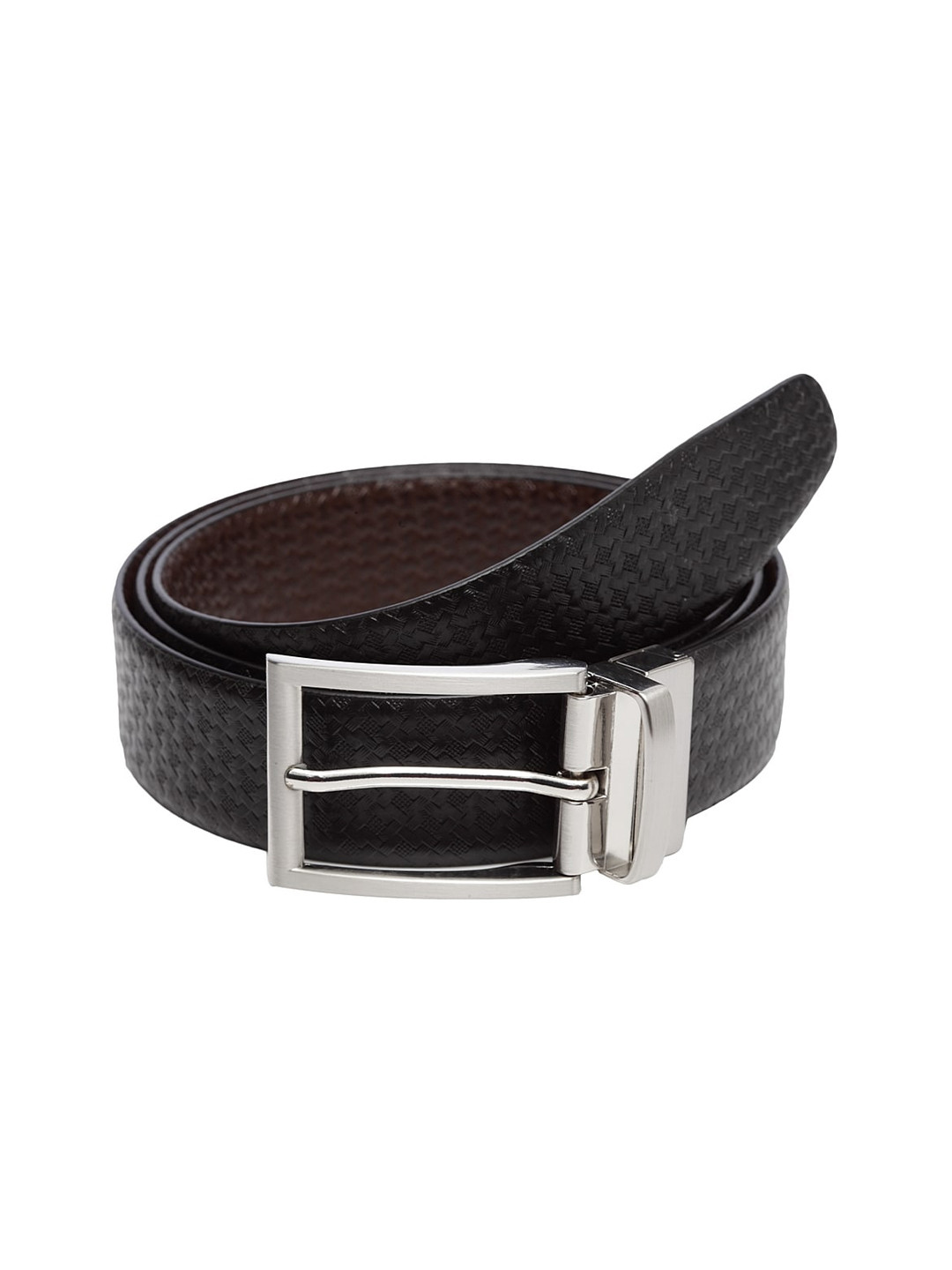 

WELBAWT Men Black & Brown Textured Leather Reversible Belt