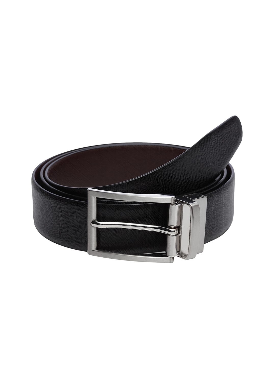 

WELBAWT Men Black & Brown Textured Slim Fit Leather Reversible Belt