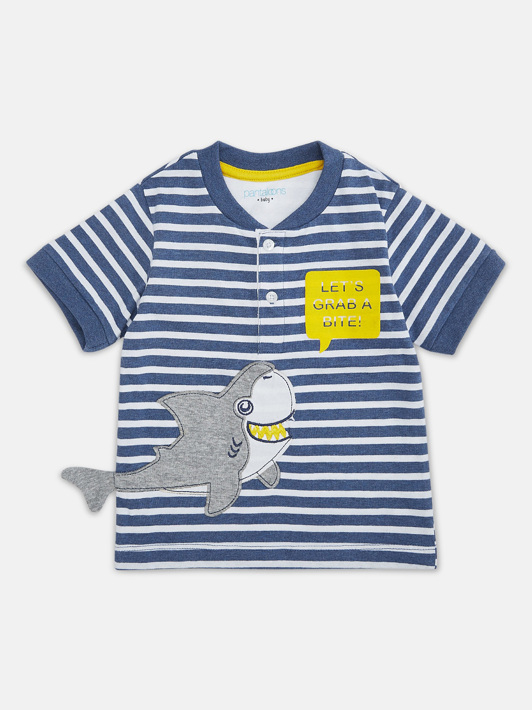 

Pantaloons Baby Boys Blue Striped Henley Neck Cotton Pure Cotton T-shirt