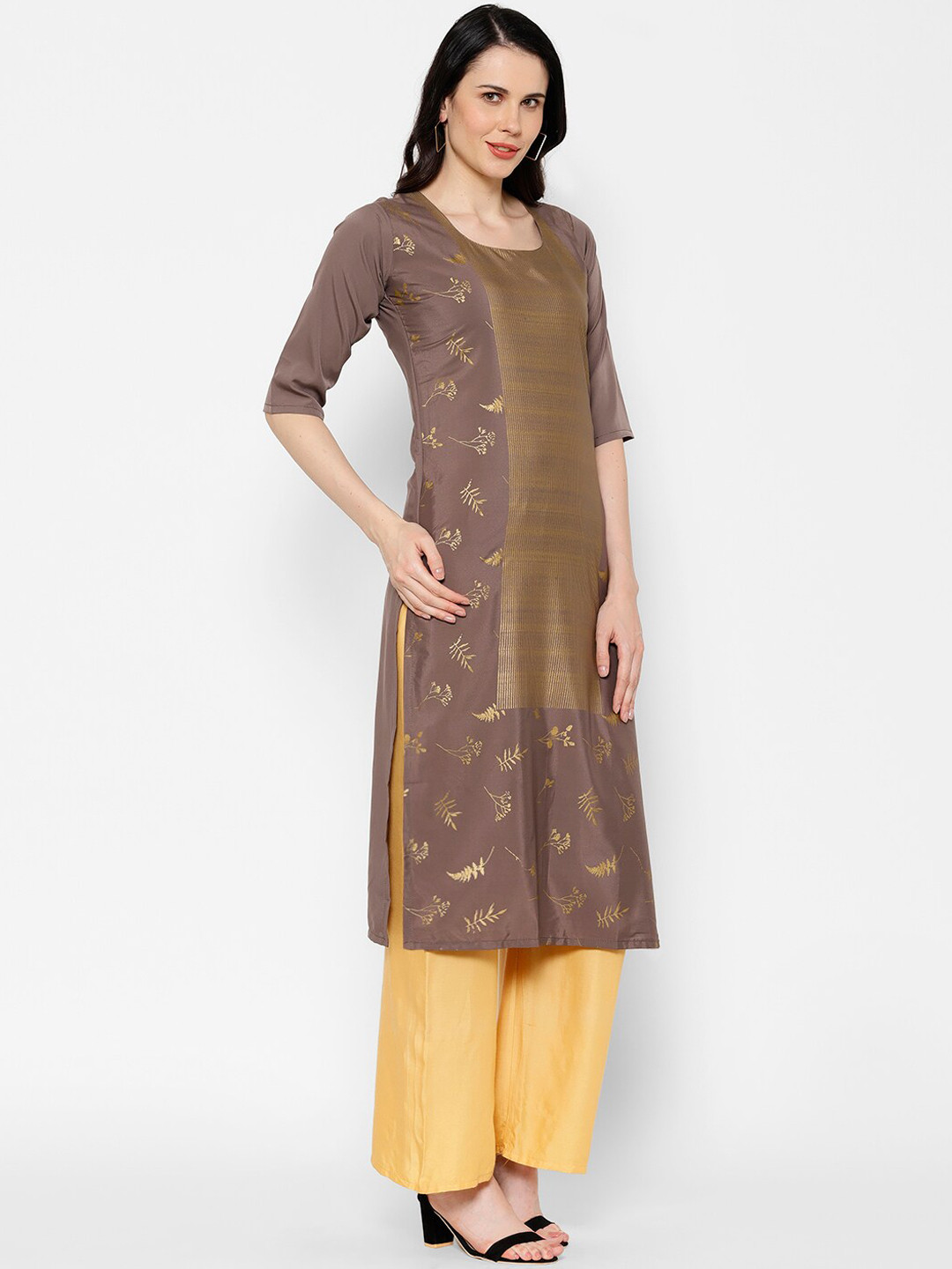 

7Threads Women Grey Printed Crepe Kurta