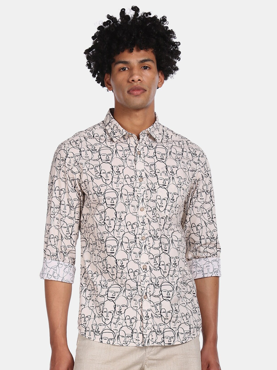 

Flying Machine Men White Regular Fit Printed Casual Shirt