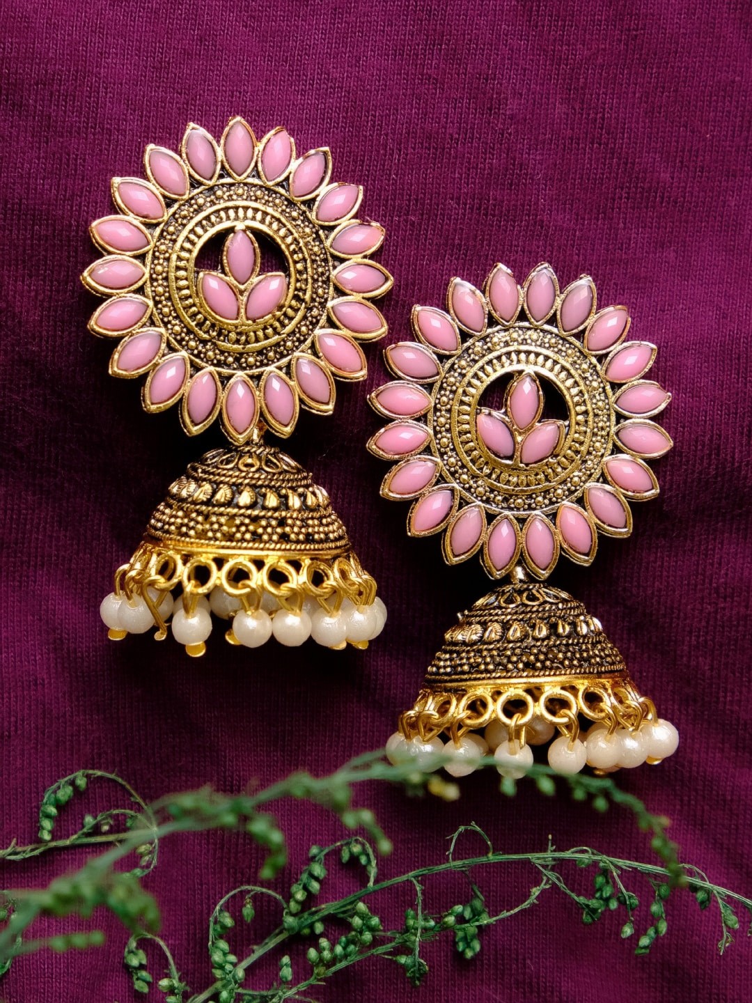 

Crunchy Fashion Pink Contemporary Jhumkas