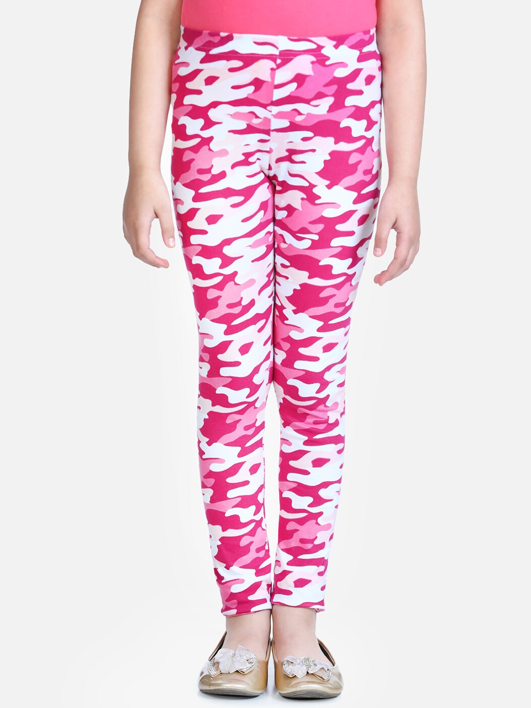 

Naughty Ninos Girls Pink & White Printed Ankle-Length Leggings