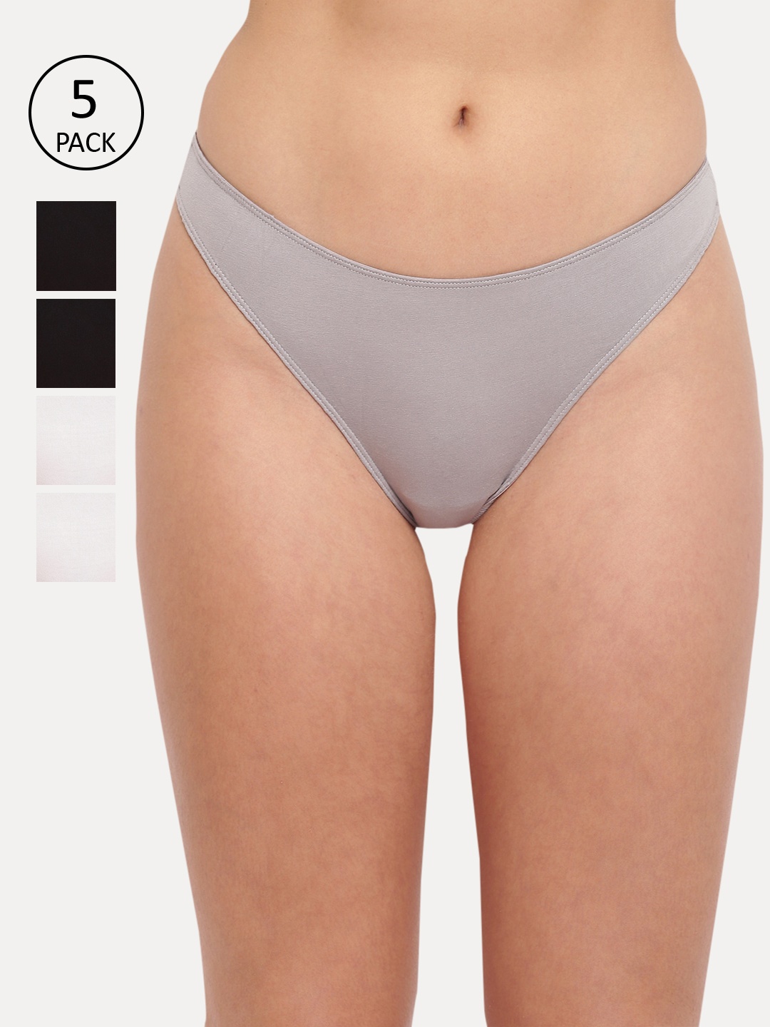 

BASIICS by La Intimo Women Pack Of 5 Multicoloured Solid Thongs TH11B2G1W2, Black