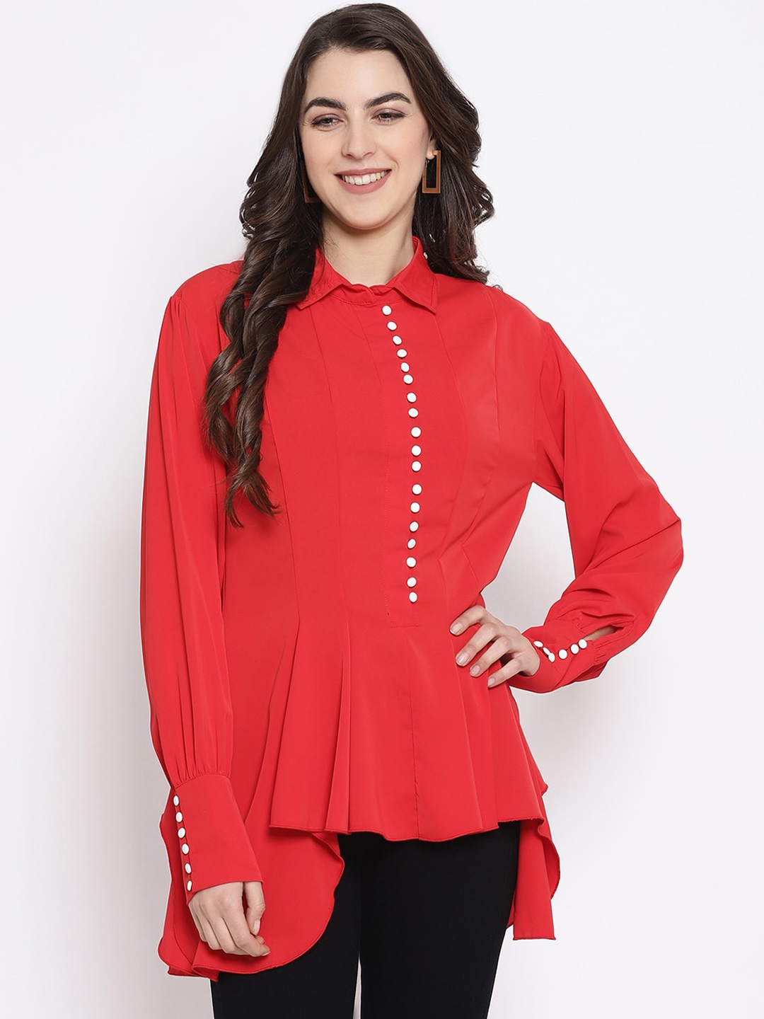 

iki chic Red Solid Peplum Top