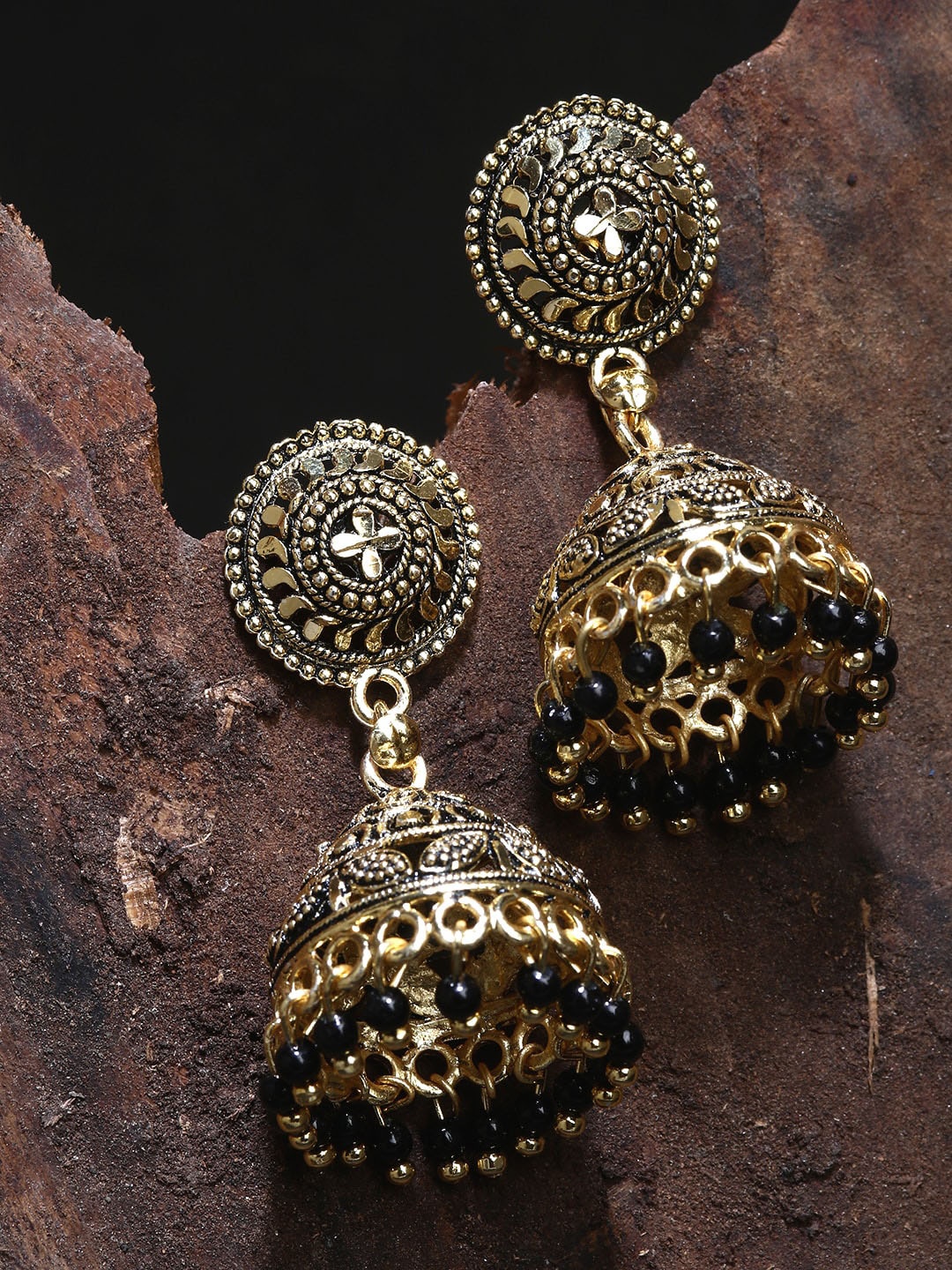 

ANIKAS CREATION Gold-Plated Enamelled Dome Shaped Jhumkas