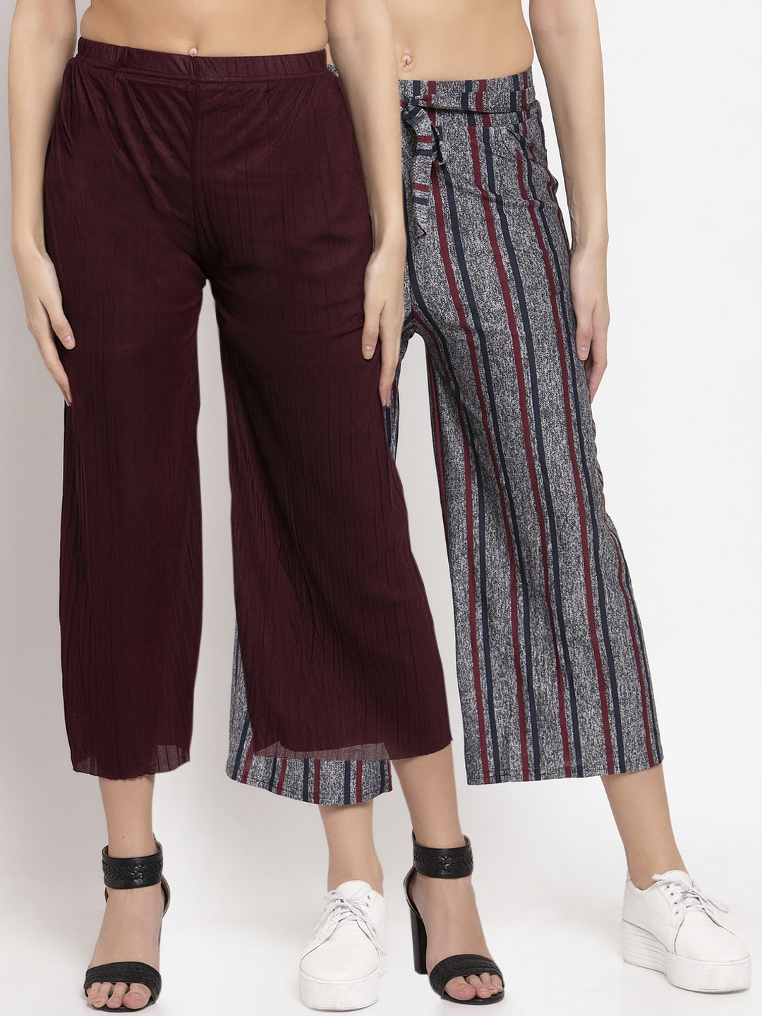 

KLOTTHE Women Pack of 2 Wide Leg Palazzos, Grey melange