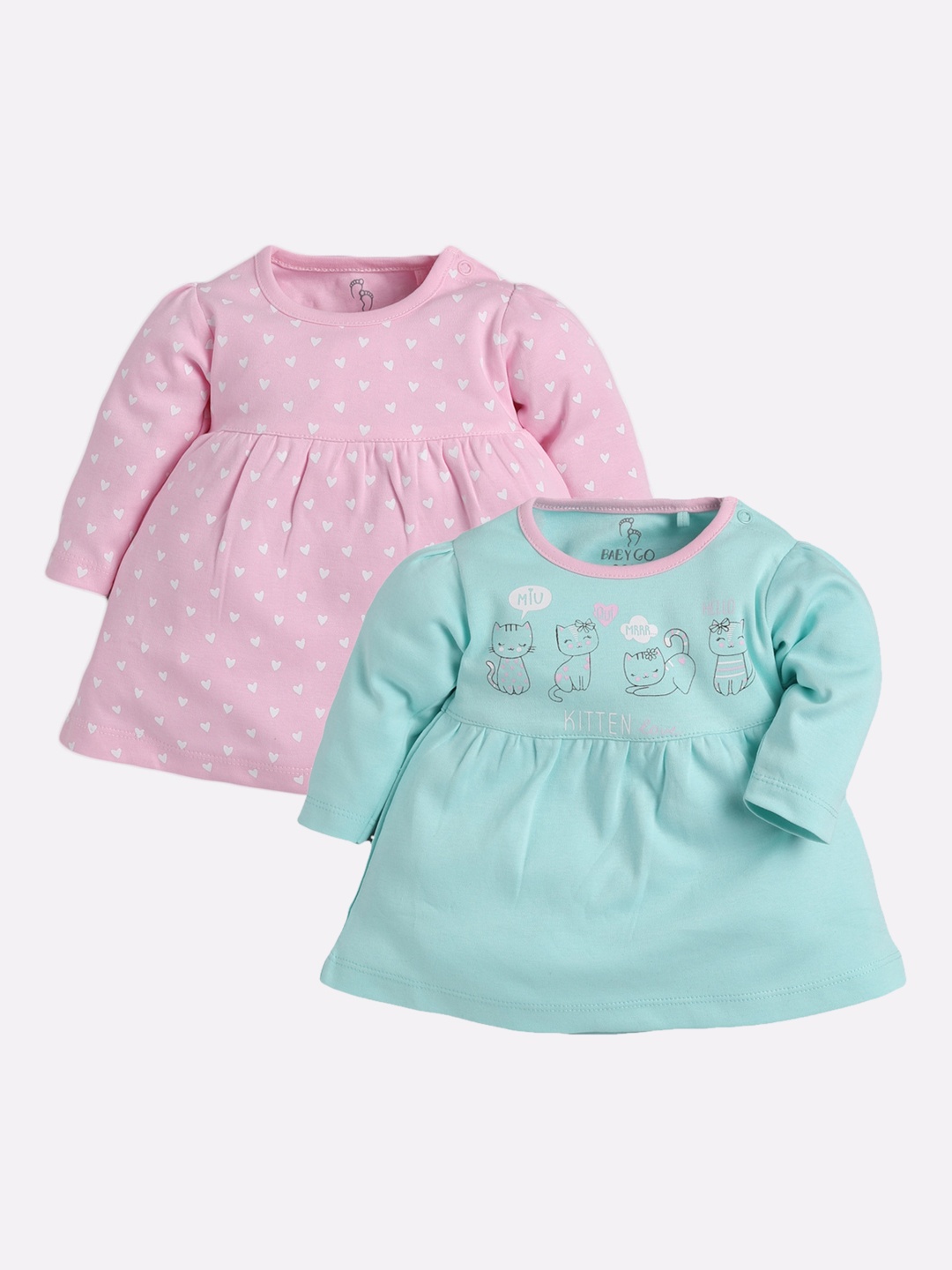 BABY GO Infant Girls Pack Of 2 Pink Solid Fit and Flare Dress