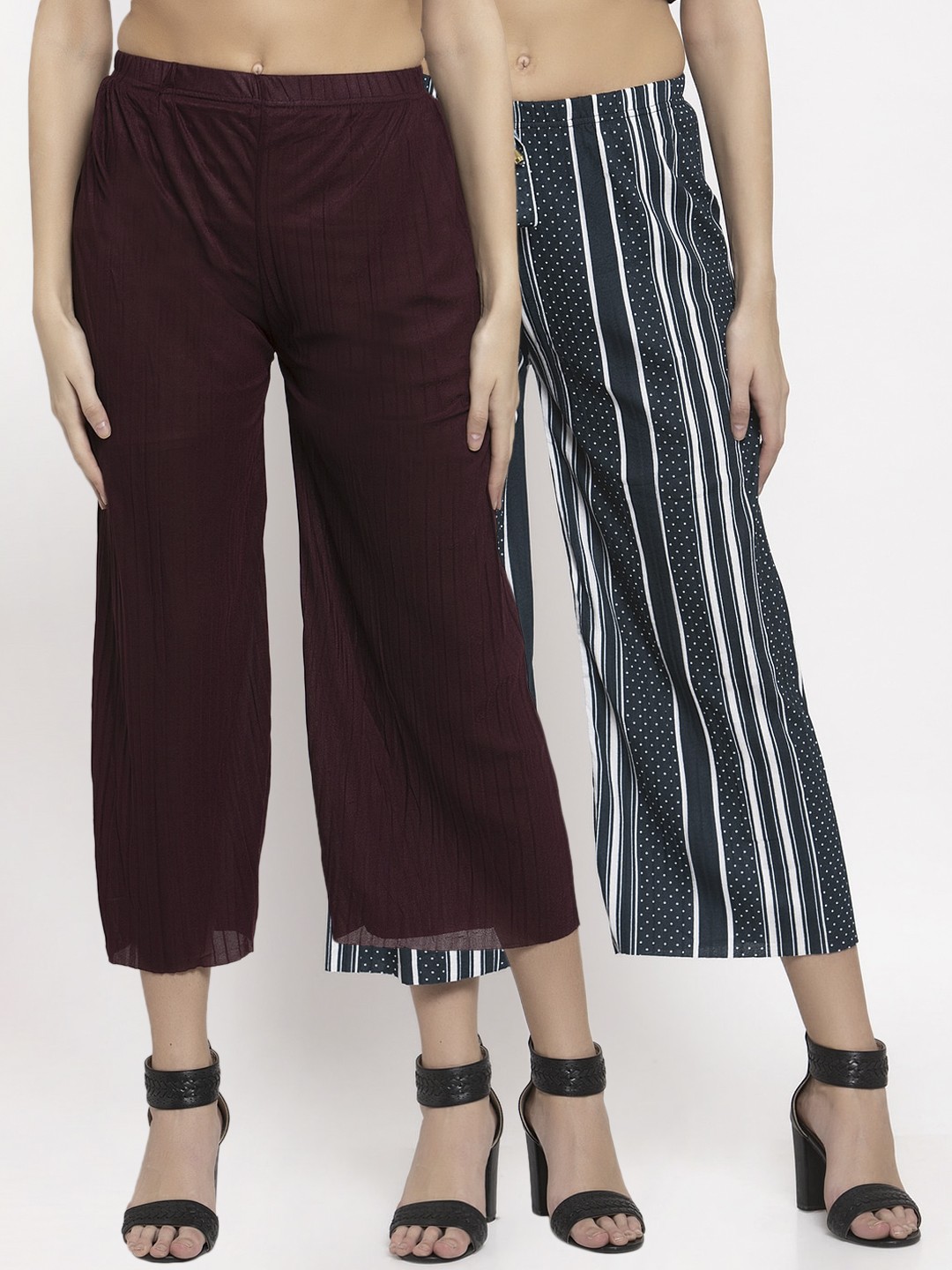 

KLOTTHE Women Pack Of 2 Burgundy & Green Printed Wide Leg Palazzos