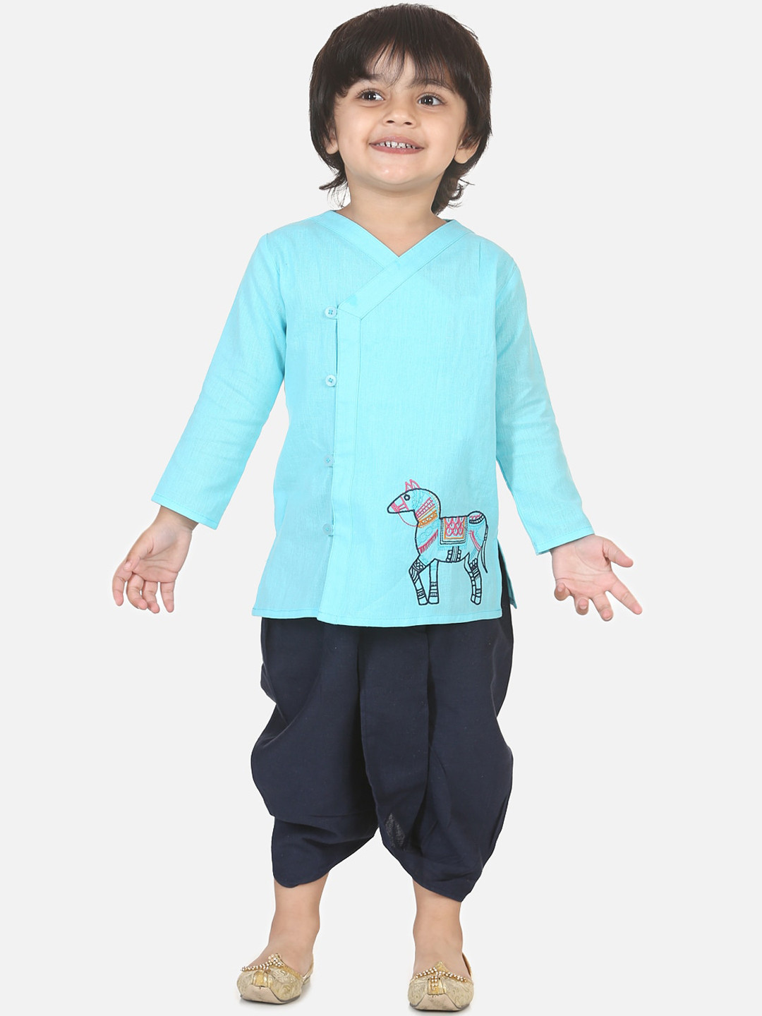 

BownBee Boys Blue Solid Kurti with Dhoti Pants