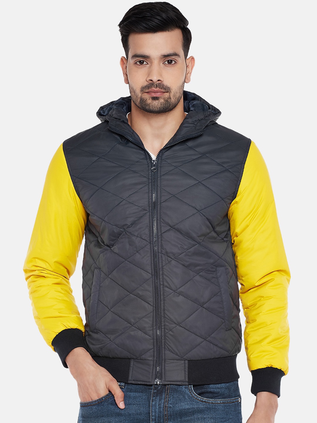 

People Men Blue Solid Quilted Jacket