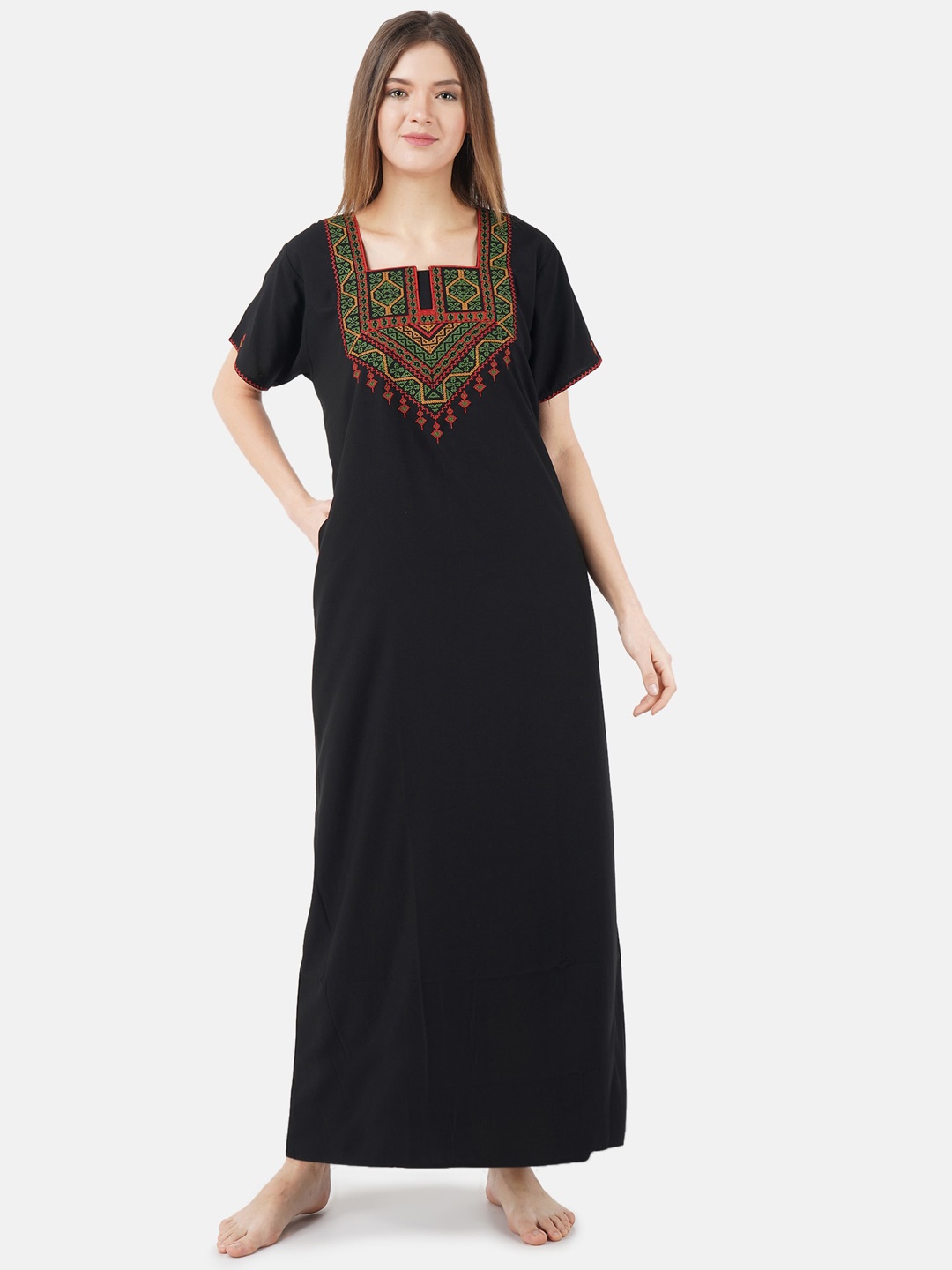 

KOI SLEEPWEAR Black KOI Black Lissybissy Cotton Embroidered Maxi Nightdress