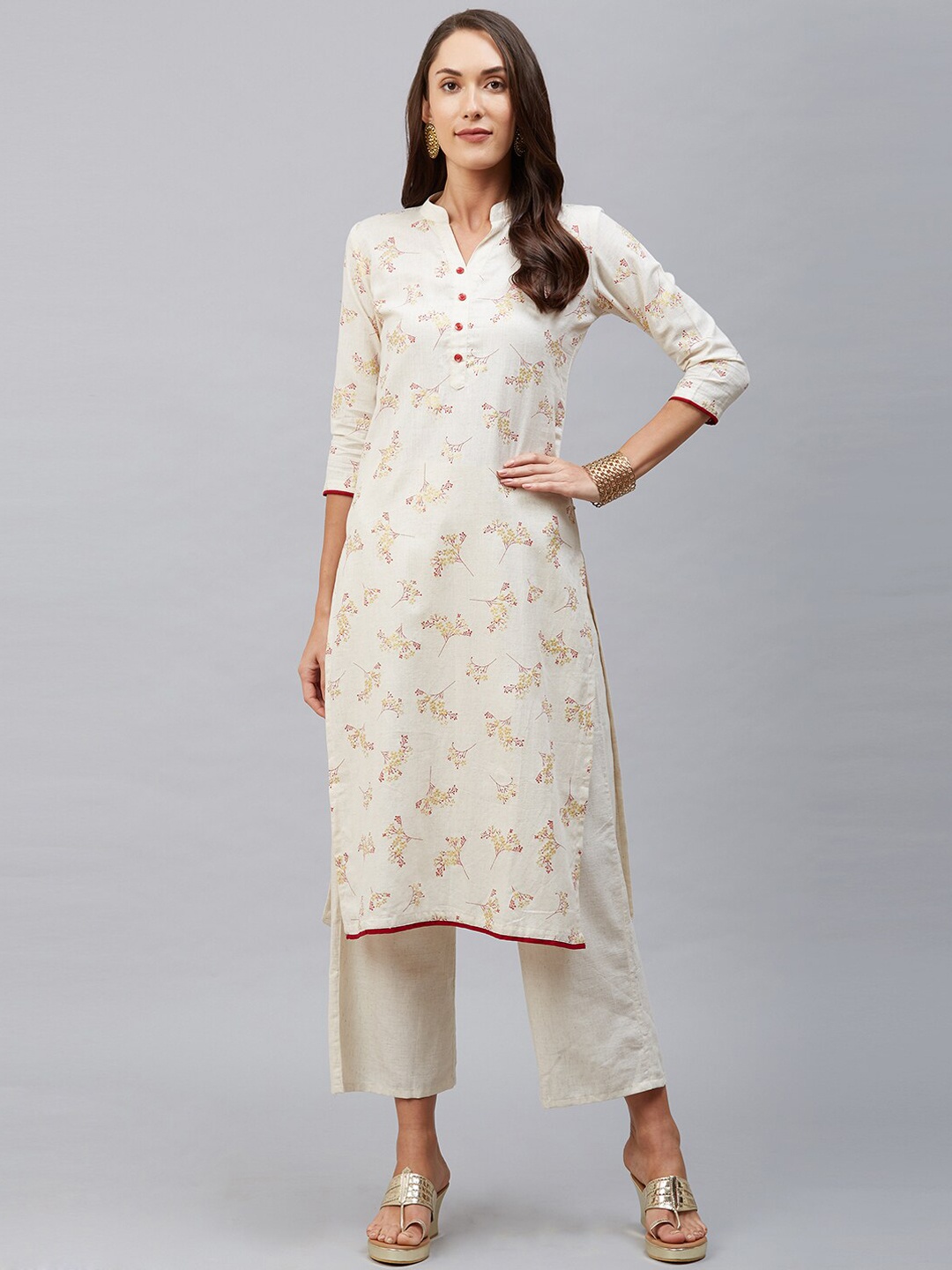

SANISA Women White Floral Foil Printed Cotton Kurta