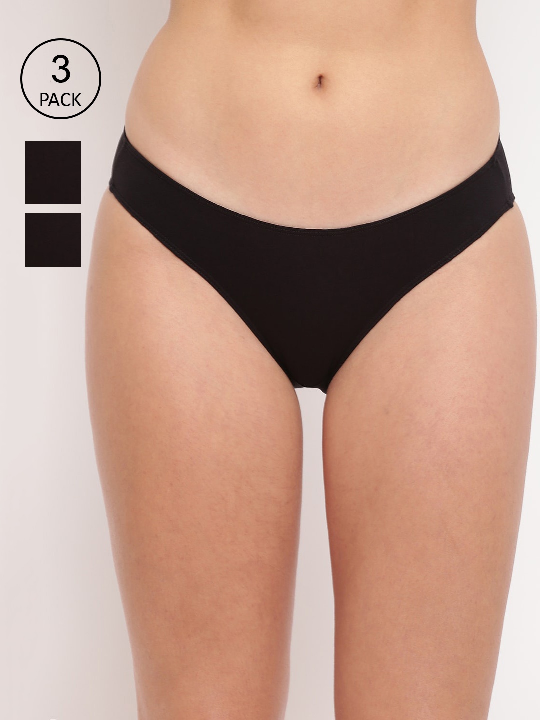 

BASIICS by La Intimo Women Pack Of 3 Black Solid Bikini Briefs-BK11B3G0W0