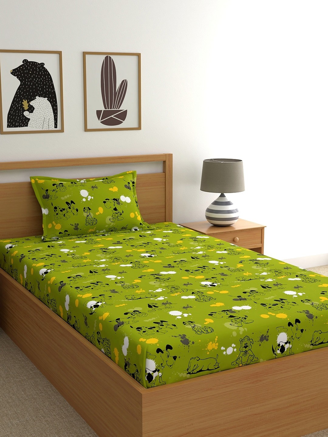 

Dreamscape Green & Black Conversational 144 TC Cotton Single Bedsheet with 1 Pillow Cover