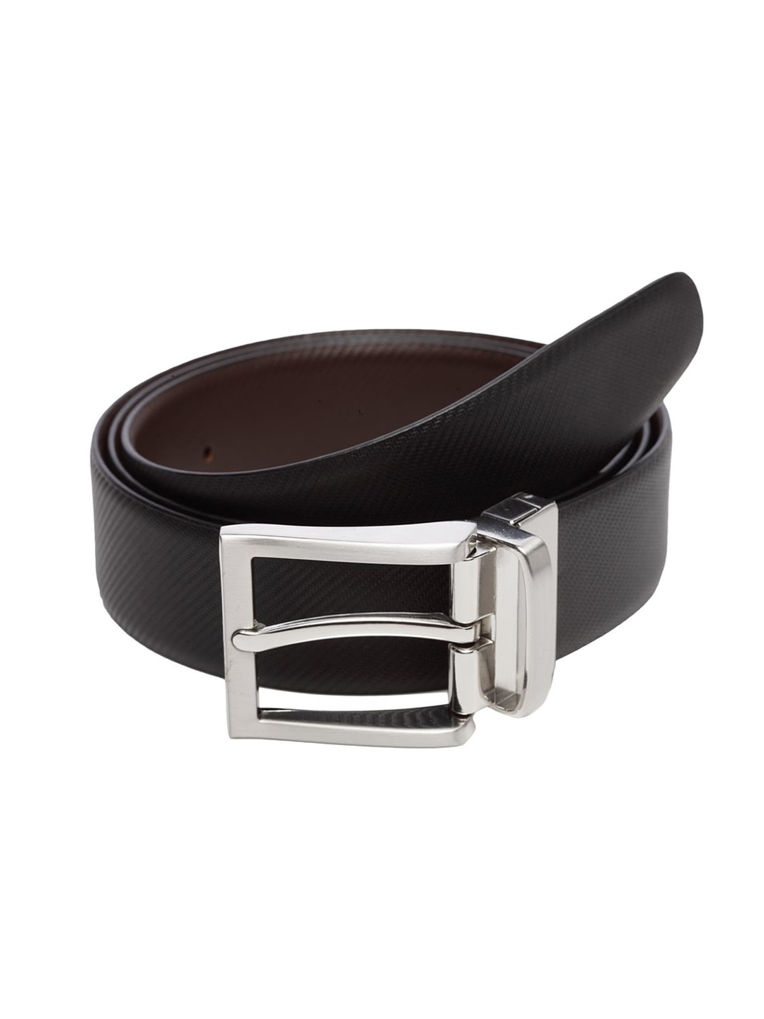 

WELBAWT Men Black & Brown Textured Leather Slim Reversible Belt