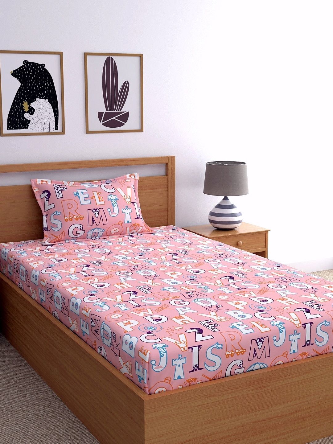 

Dreamscape Pink & White Typography 144 TC Cotton 1 Single Bedsheet with 1 Pillow Cover